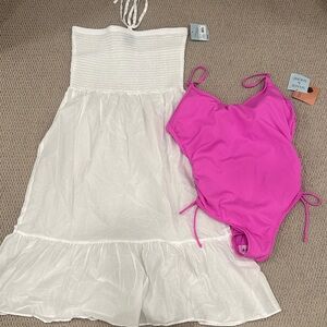 A New Day Pink Swimsuit and White Swim Cover Set